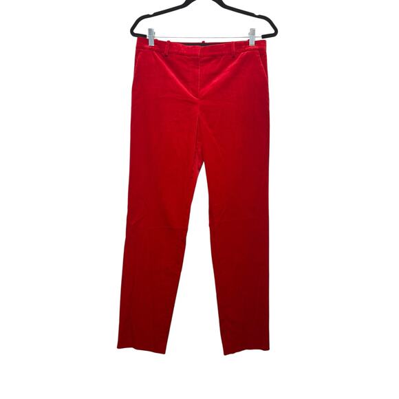 Theory Women's Red Tailored Trouser Stretch Velvet Pants Size 6 Holiday Preppy - Picture 1 of 9